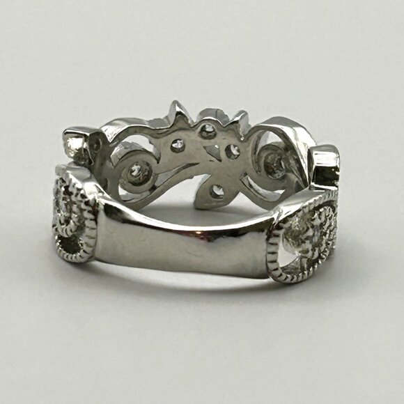 Sterling Silver 925 Wide Band Filigree Ring Clear CZ Accents Size 7 - Picture 5 of 10